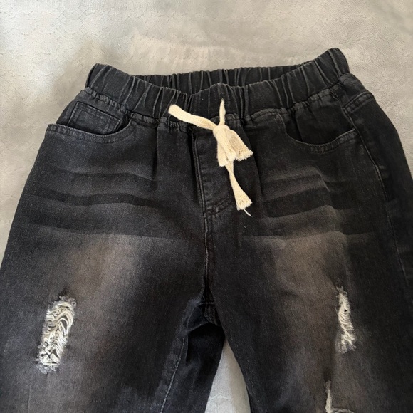 Distressed Black Jeans with Drawstring - Picture 2 of 4